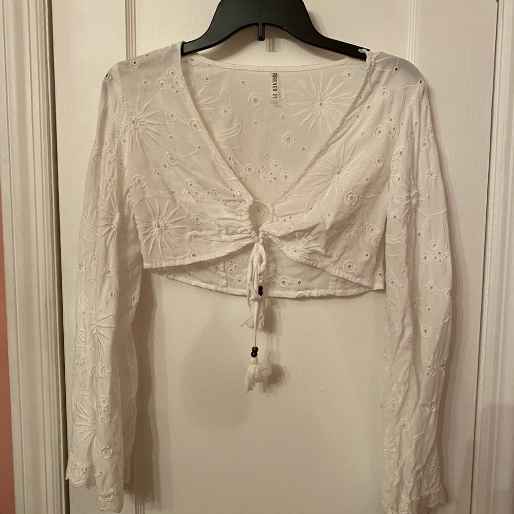 White long sleeve coverup top